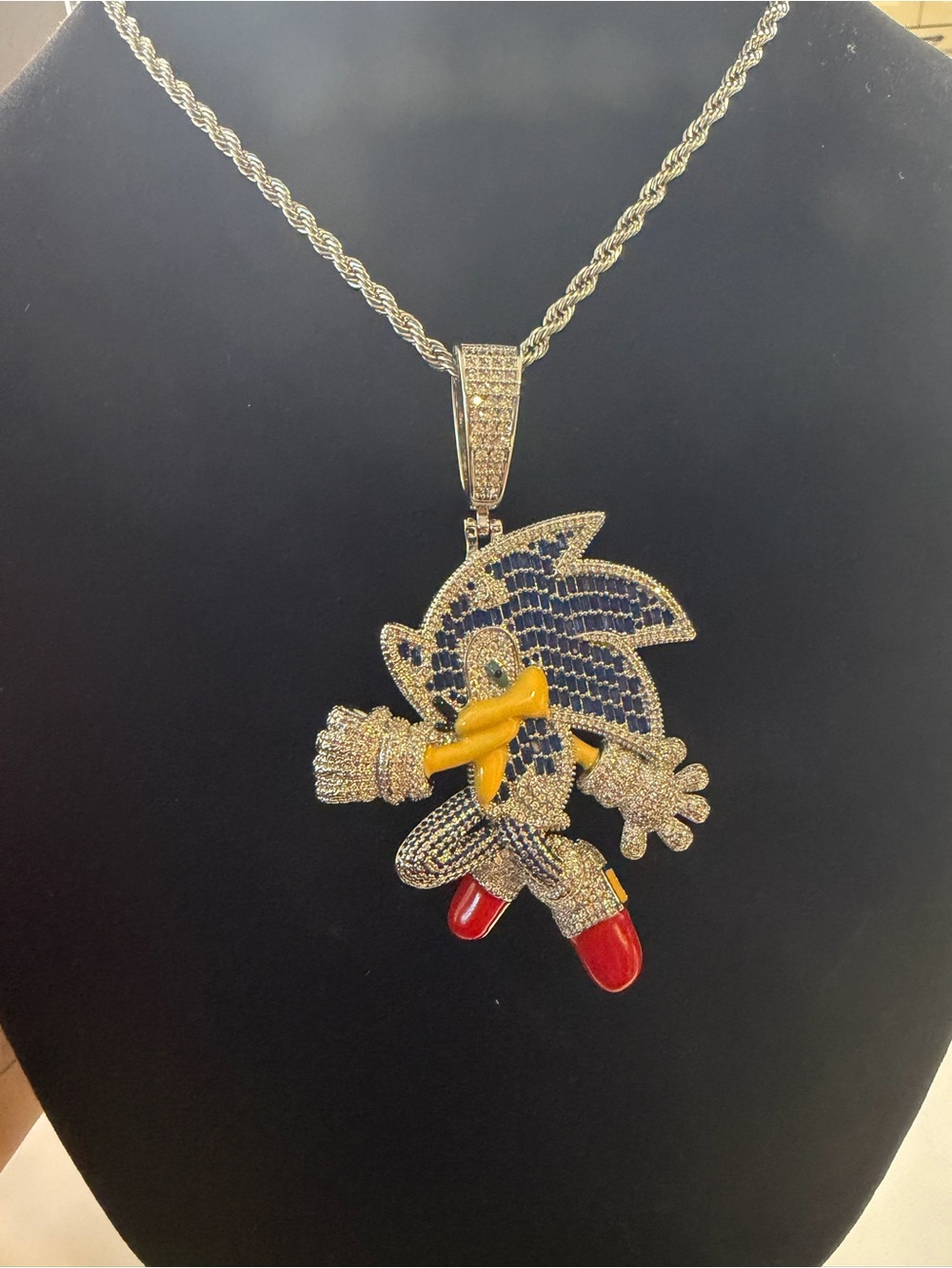 Silver-Tone Sonic Character Pendant Necklace - Blue, Red, Yellow